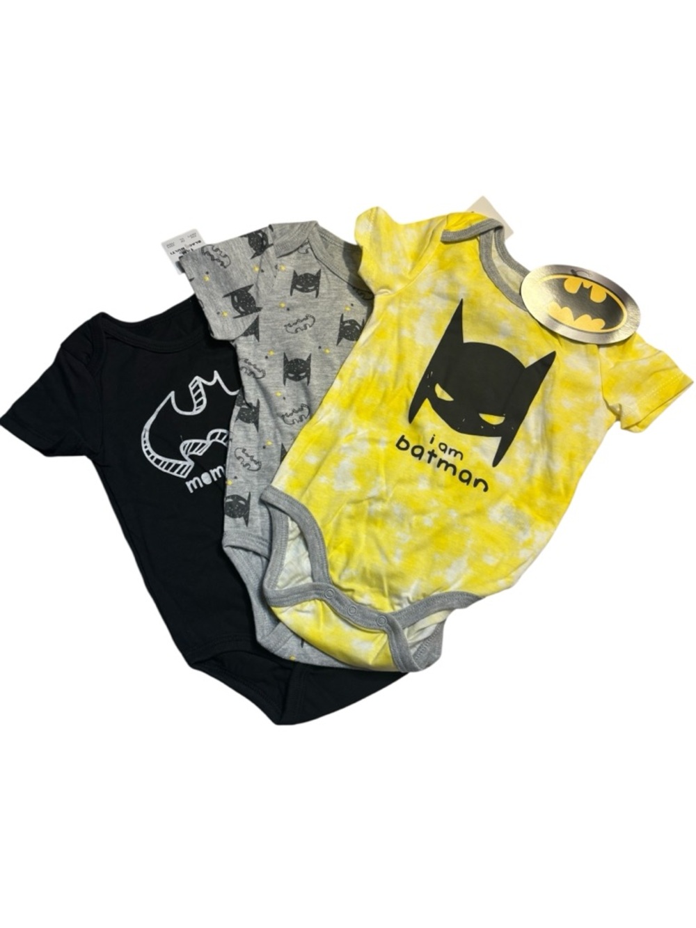 NWT Onesies Set Size 18 Months Baby Batman Tie-Dye Yellow Gray Black White NEW